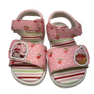 Strawberry Shortcake Sandals Toddler Girls Size 4 Pink Polka Dot Strawberry Cat